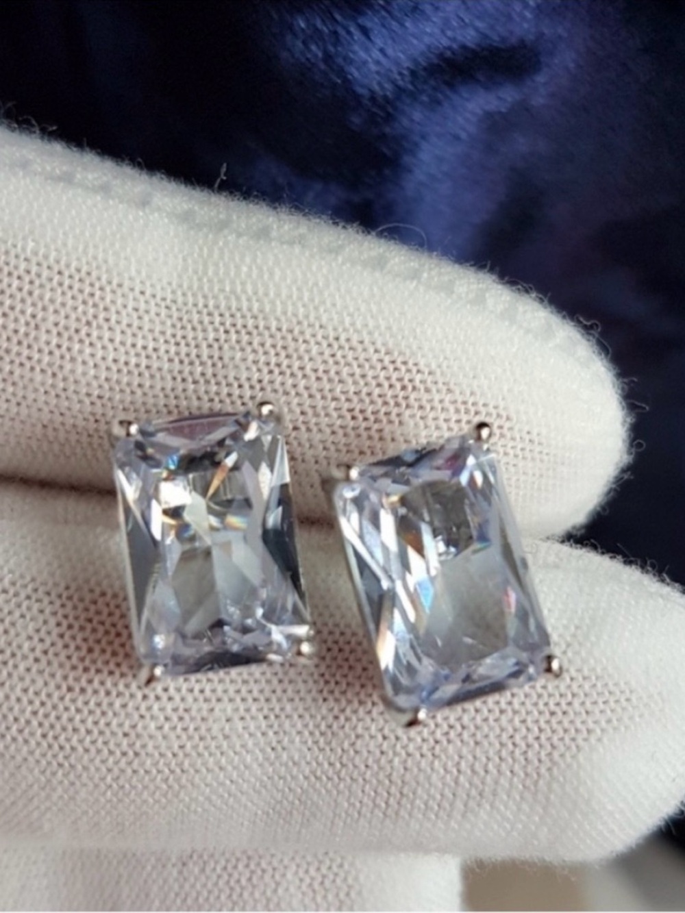 Swarovski Elements 925 Sterling Silver 4ct Emerald-cut Solitaire Earrings NEW